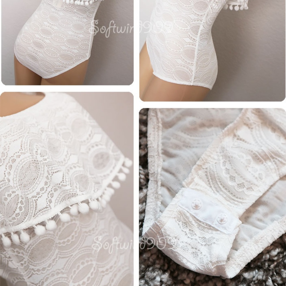 Last One ☝️ Off Shoulder Pom Pom Lace Bodysuit - Picture 6 of 8